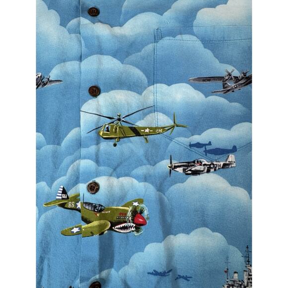 Aloha Republic Mens Military Plane Hawaiian Shirt L Ships Navy Tropical Vacation - Picture 3 of 10